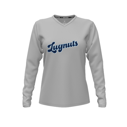 [CUS-DFW-TEES-CMF-VNK-LSL-GRY-FYXS-LOGO1] Decker Comfort T-Shirt (Female Youth XS, Gray, V Neck, Logo 1, Long Sleeve)