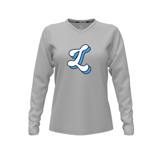 [CUS-DFW-TEES-CMF-VNK-LSL-GRY-FYXS-LOGO2] Decker Comfort T-Shirt (Female Youth XS, Gray, V Neck, Logo 2, Long Sleeve)