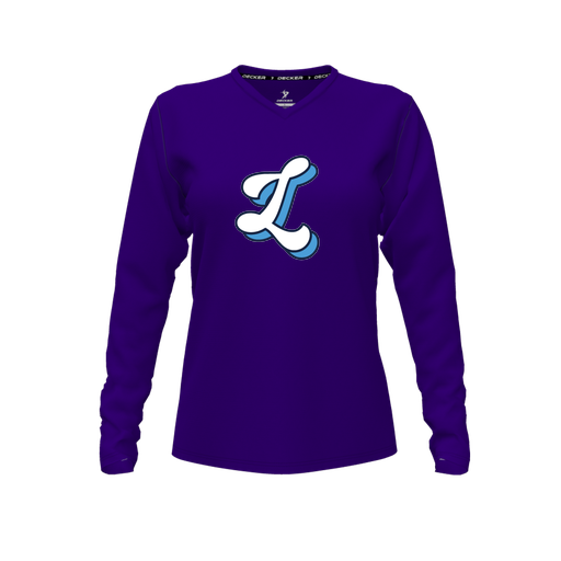 [CUS-DFW-TEES-CMF-VNK-LSL-PUR-FYXS-LOGO2] Decker Comfort T-Shirt (Female Youth XS, Purple, V Neck, Logo 2, Long Sleeve)