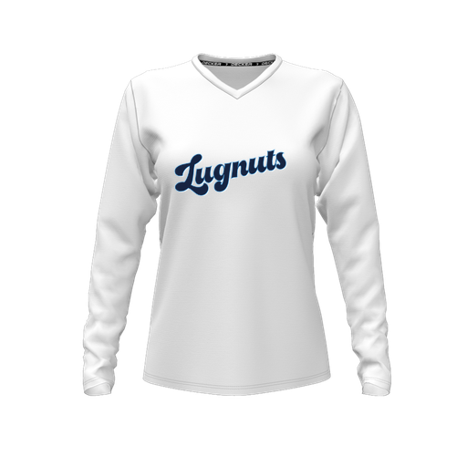 [CUS-DFW-TEES-PER-VNK-LSL-WHT-FYXS-LOGO1] Decker Performance T-Shirt (Female Youth XS, White, V Neck, Logo 1, Long Sleeve)