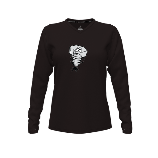 [CUS-DFW-TEES-PER-VNK-LSL-BLK-FYXS-LOGO3] Decker Performance T-Shirt (Female Youth XS, Black, V Neck, Logo 3, Long Sleeve)