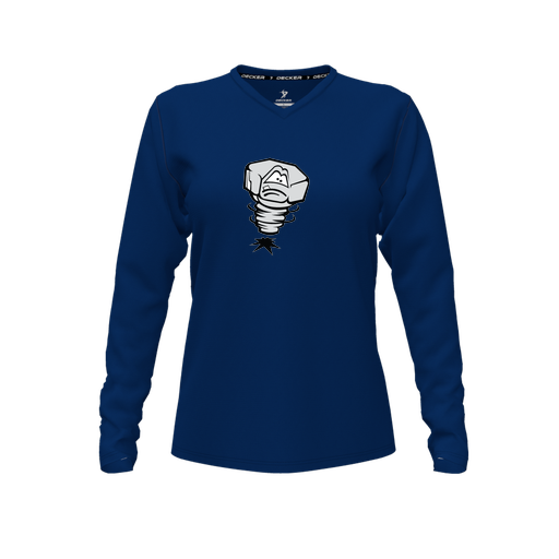 [CUS-DFW-TEES-PER-VNK-LSL-NVY-FYXS-LOGO3] Decker Performance T-Shirt (Female Youth XS, Navy, V Neck, Logo 3, Long Sleeve)