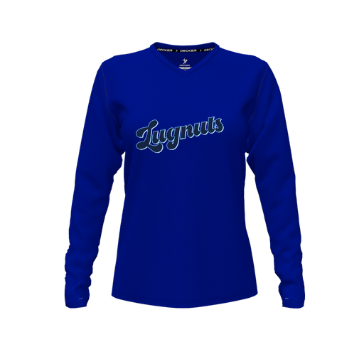 [FTLVPTRY-FYXS-LOGO1] Decker Performance T-Shirt (Female Youth XS, Royal, V Neck, Logo 1, Long Sleeve)